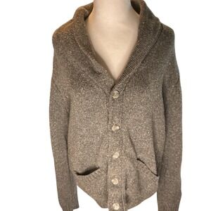 O'Hanlon Mills Shawl Collar Cardigan Gray Speckled Knit Button Front Size L Cozy